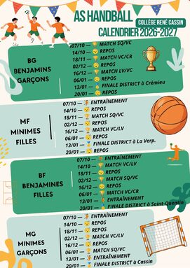 Calendrier AS Handball 2026-2027